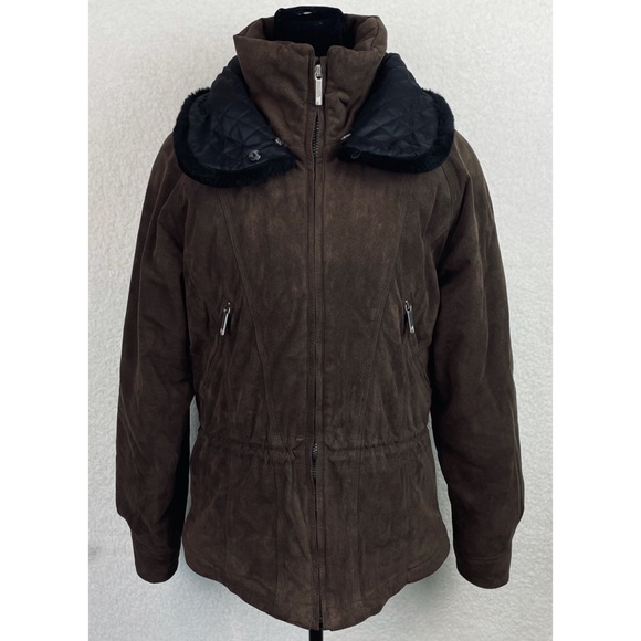 (VTG) METROPOLIS • Brown/Black Suede Fur Trim Jacket - Picture 2 of 16